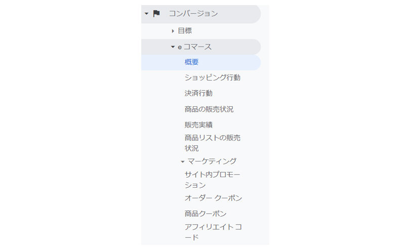 Google アナリティクス > コンバージョン >eコマース > 概要