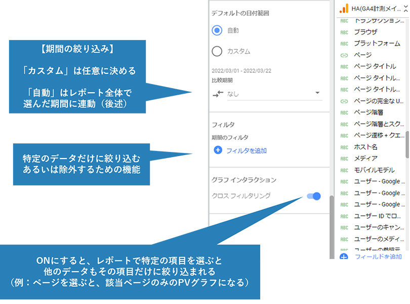 Looker Studio ＞ グラフ ＞ 期間の設定と特定条件での絞り込み